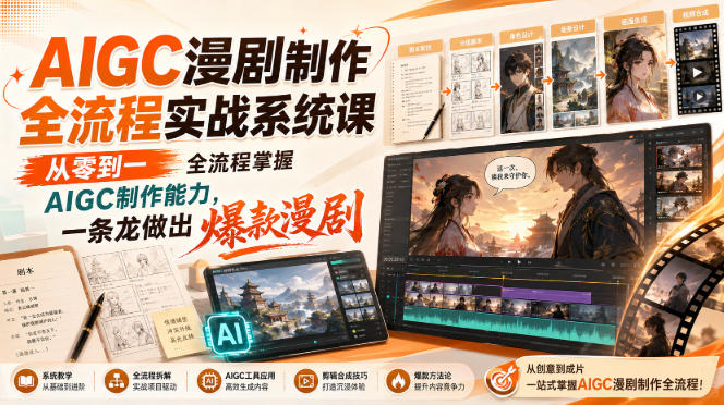 AIGC漫剧制作全流程实战系统课，从零到一全流程掌握AIGC制作能力，一条龙做出爆款漫剧-卿云社