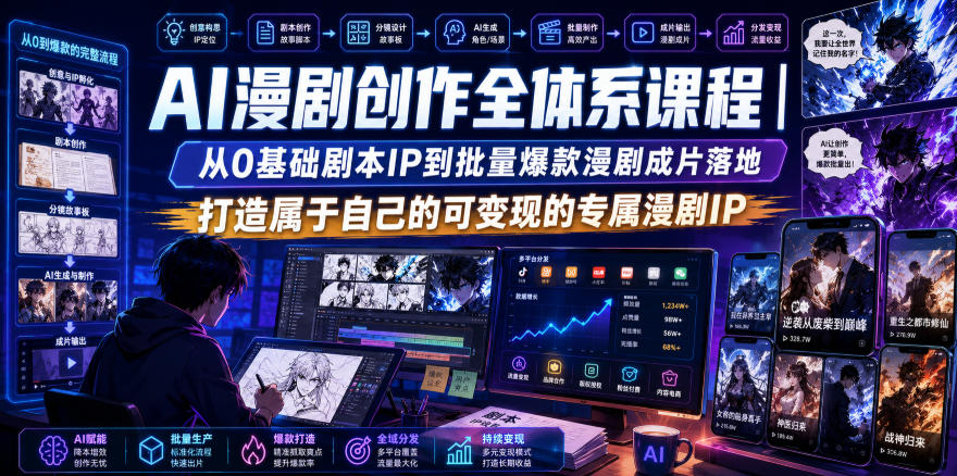 AI漫剧创作全体系课程|从0基础剧本IP到批量爆款漫剧成片落地,打造属于自己的可变现的专属漫剧IP-卿云社