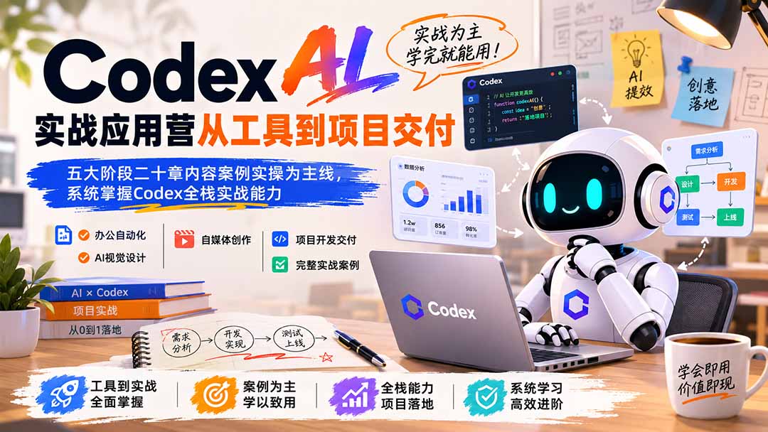 Codex AI实战应用营从工具到项目交付；五大阶段二十章内容案例实操为主线，系统掌握Codex全栈实战能力-卿云社