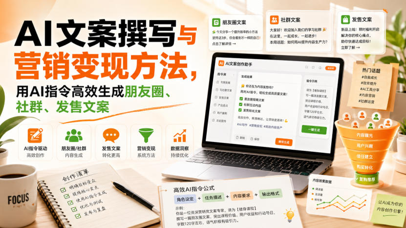AI文案撰写与营销变现方法，用AI指令高效生成朋友圈、社群、发售文案-卿云社