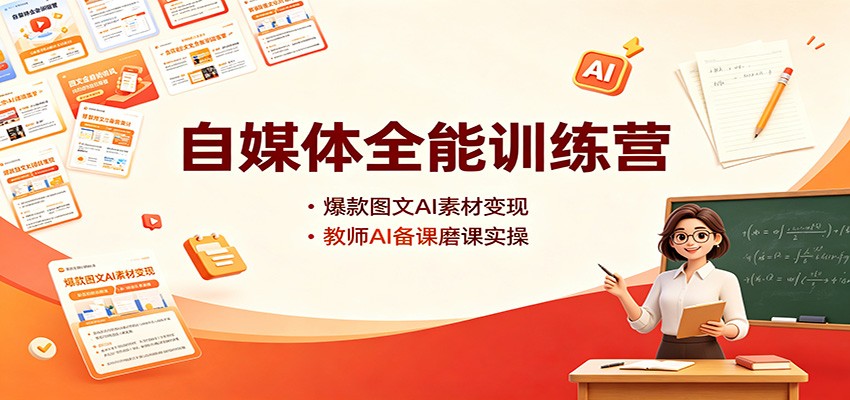 自媒体全能训练营：爆款图文AI素材变现，教师AI备课磨课实操-卿云社