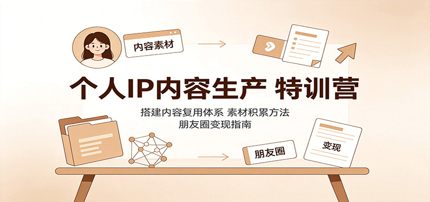 个人IP内容生产特训营：搭建内容复用体系，素材积累方法，朋友圈变现指南-卿云社