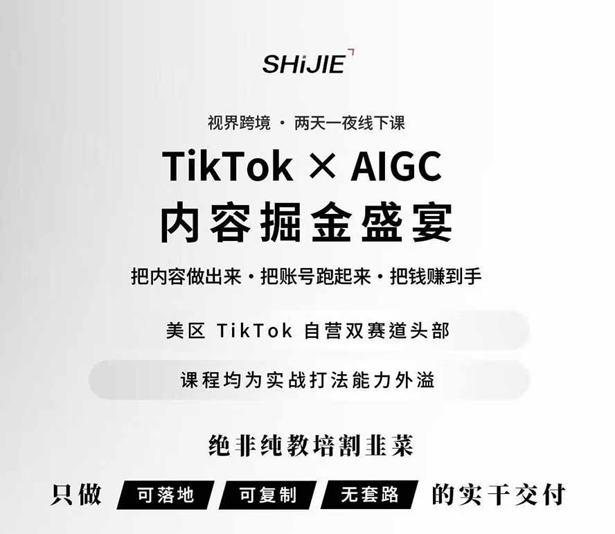 图片[1]-AIGC×TikTok美区短视频带货线下课；两天一夜完整回放，12小时高清视频收录头部操盘手全流程教学-卿云社