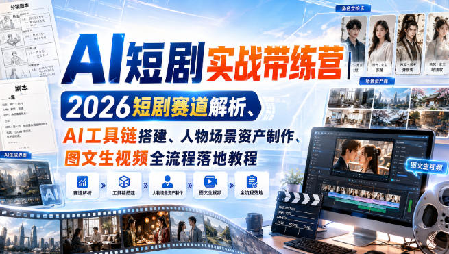 AI短剧实战带练营｜2026短剧赛道解析、AI工具链搭建、人物场景资产制作、图文生视频全流程落地教程-卿云社