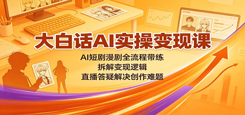 大白话AI实操变现课:AI短剧漫剧全流程带练,拆解变现逻辑,直播答疑解决创作难题-卿云社