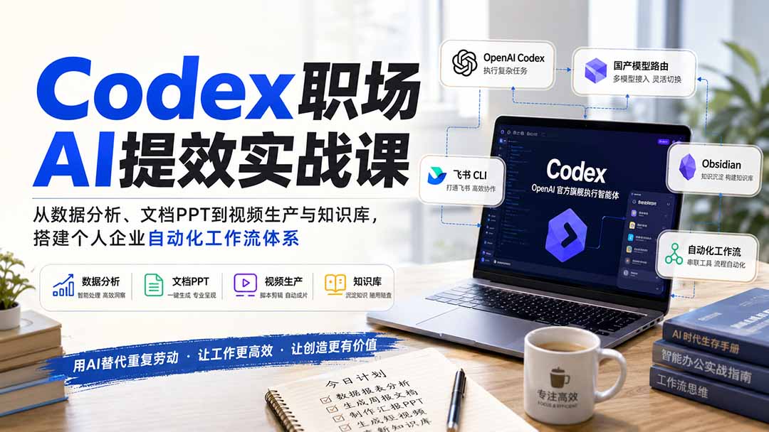 Codex职场AI提效实战课：从数据分析、文档PPT到视频生产与知识库，搭建个人企业自动化工作流体系-卿云社