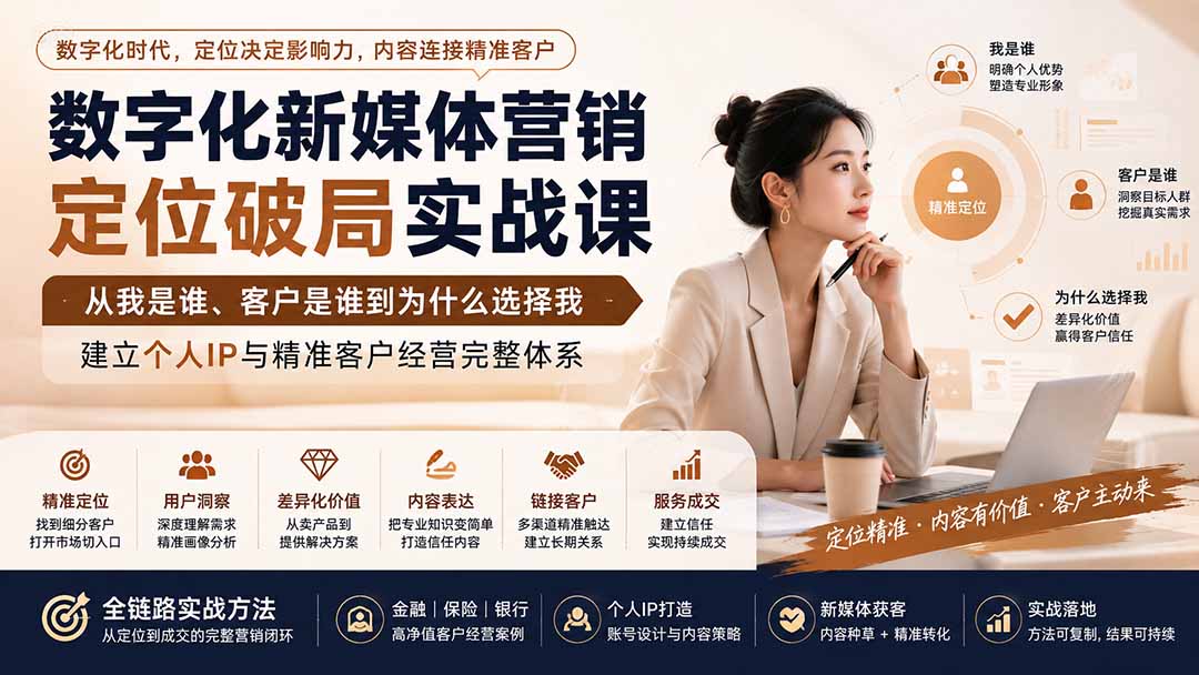 数字化新媒体营销定位破局实战课：从我是谁、客户是谁到为什么选择我，建立个人IP与精准客户经营完整体系-卿云社