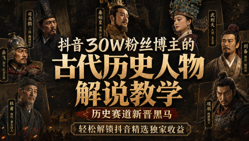 抖音30W粉丝博主的古代历史人物解说教学，历史赛道新晋黑马，轻松解锁抖音精选独家收益-卿云社