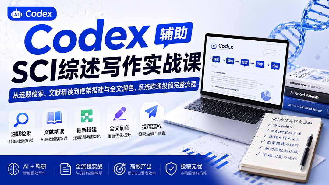 Codex辅助SCI综述写作实战课——从选题检索、文献精读到框架搭建与全文润色，系统跑通投稿完整流程-卿云社