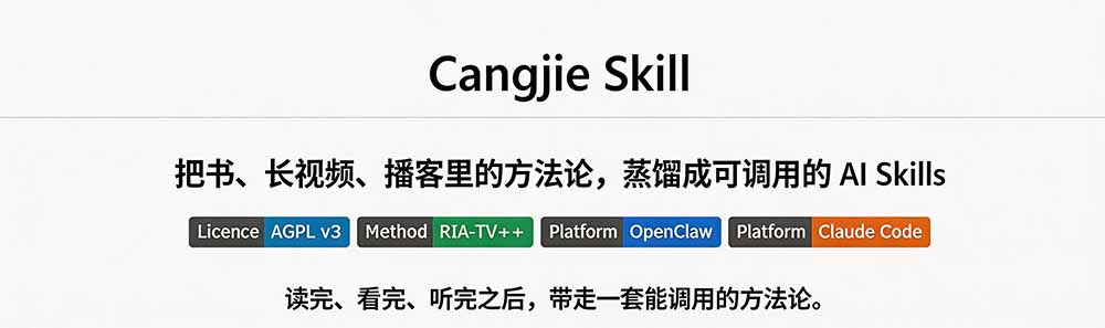 图片[1]-全网走红！GitHub上6.7K Star的开源项目，把任何书、长视频、播客蒸馏成AI工具，值得收藏 cangjie-skill-卿云社