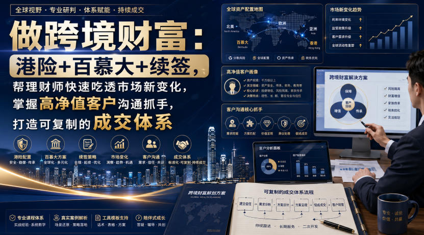 做跨境财富：港险+百慕大+续签，帮理财师快速吃透市场新变化，掌握高净值客户沟通抓手，打造可复制的成交体系-卿云社
