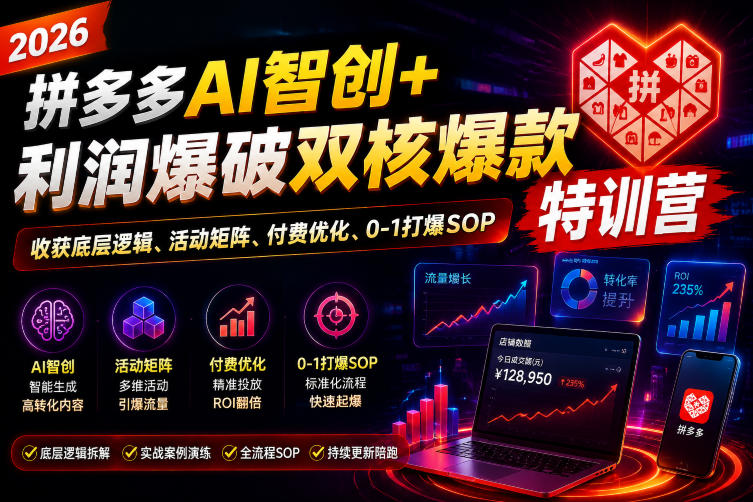 2026拼多多AI智创+利润爆破双核爆款特训营,收获底层逻辑、活动矩阵、付费优化、0-1打爆SOP(更新0810)-卿云社