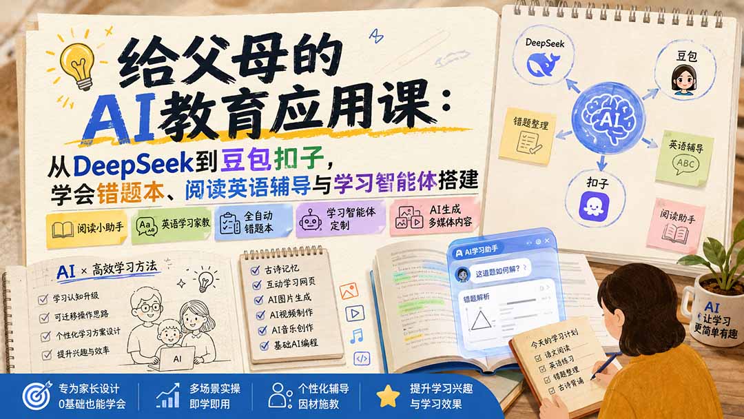 给父母的AI教育应用课：从DeepSeek到豆包扣子，学会错题本、阅读英语辅导与学习智能体搭建-卿云社