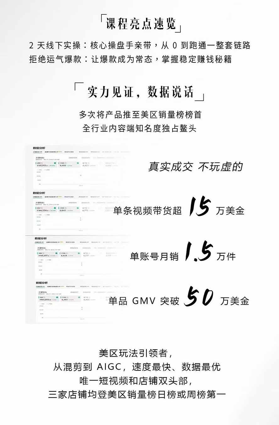 图片[2]-AIGC×TikTok美区短视频带货线下课；两天一夜完整回放，12小时高清视频收录头部操盘手全流程教学-卿云社