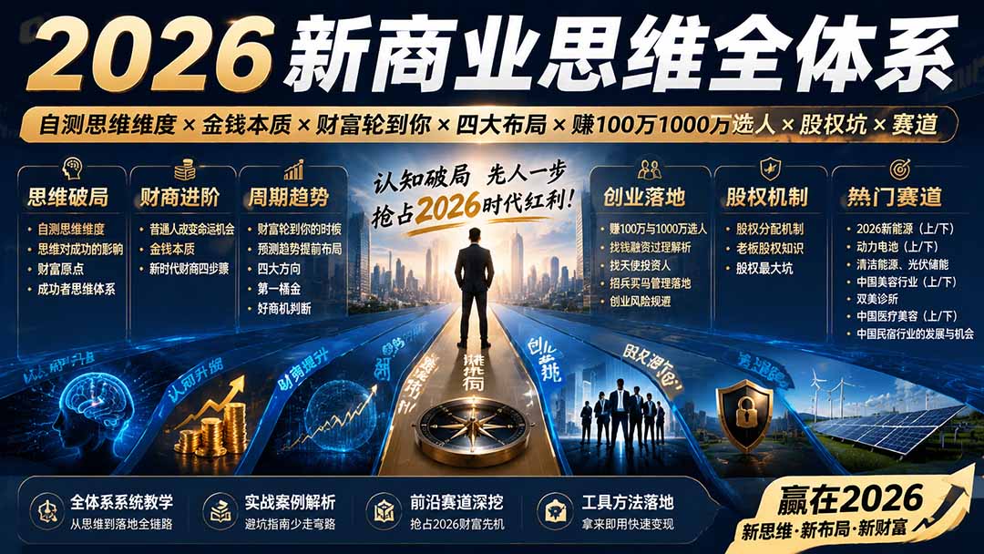2026新商业思维全体系:自测思维维度×金钱本质×财富轮到你×四大布局×赚100万1000万选人×股权坑×赛道-卿云社