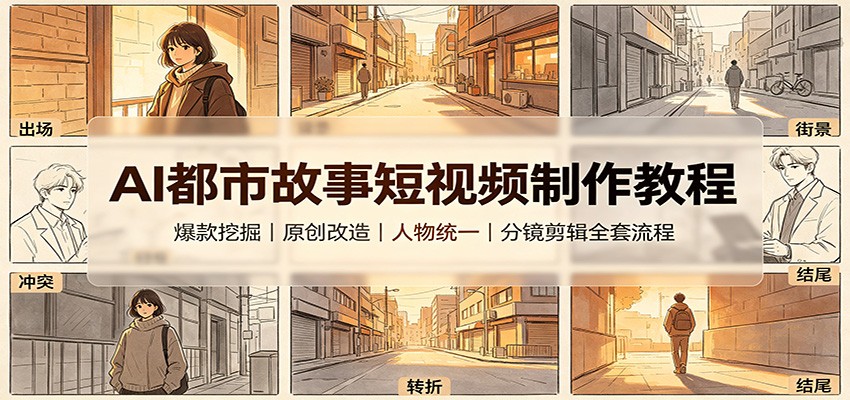 AI都市故事短视频制作教程：爆款挖掘原创改造，人物统一分镜剪辑全套流程-卿云社