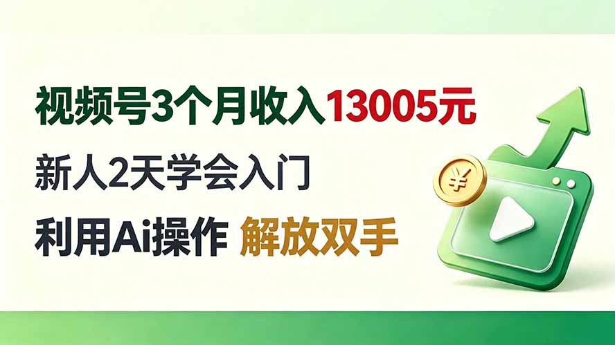 视频号3个月收入13005元， 新人2天学会入门， 利用Ai操作 解放双手！-卿云社