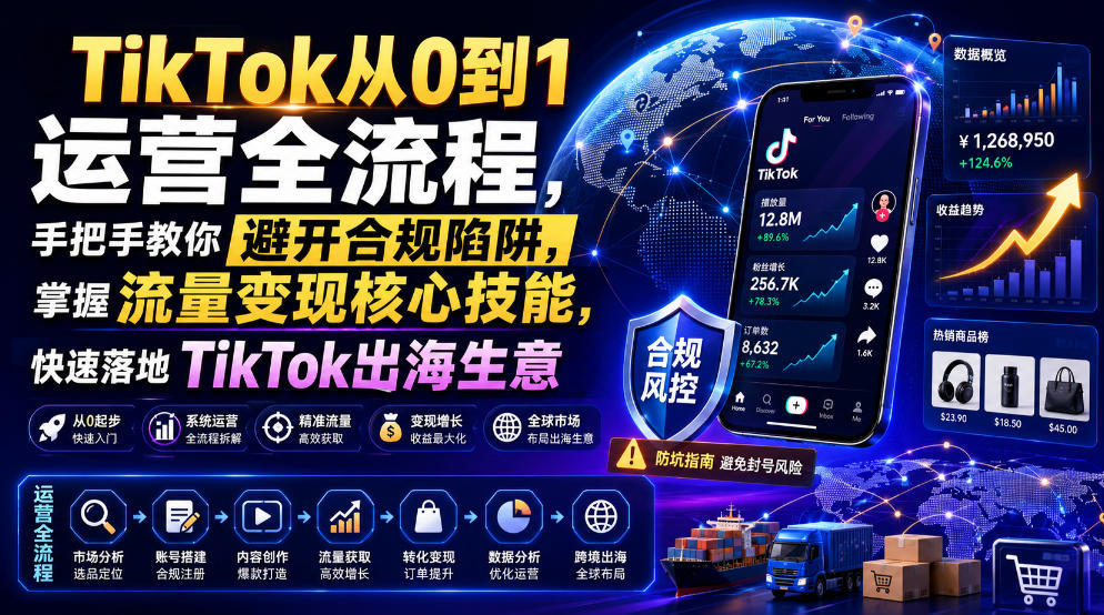 TikTok从0到1运营全流程，手把手教你避开合规陷阱，掌握流量变现核心技能，快速落地TikTok出海生意(更新8月)-卿云社