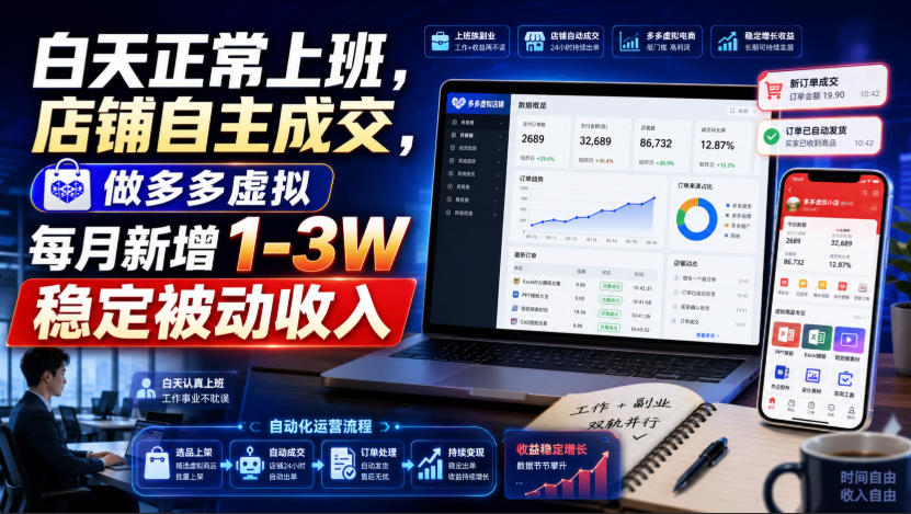 白天正常上班，店铺自主成交，做多多虚拟每月新增1-3W稳定被动收入【揭秘】-卿云社