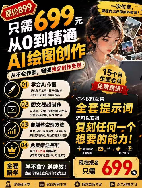抖音10W粉丝博主的AI绘图教学，从0到精通AI绘图创作，从不会作图到能独立创作变现-卿云社