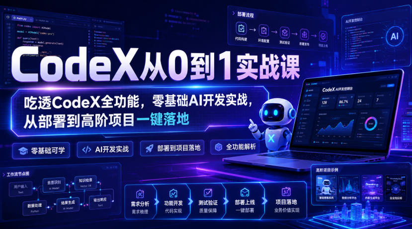 CodeX从0到1实战课，吃透CodeX全功能，零基础AI开发实战，从部署到高阶项目一键落地-卿云社