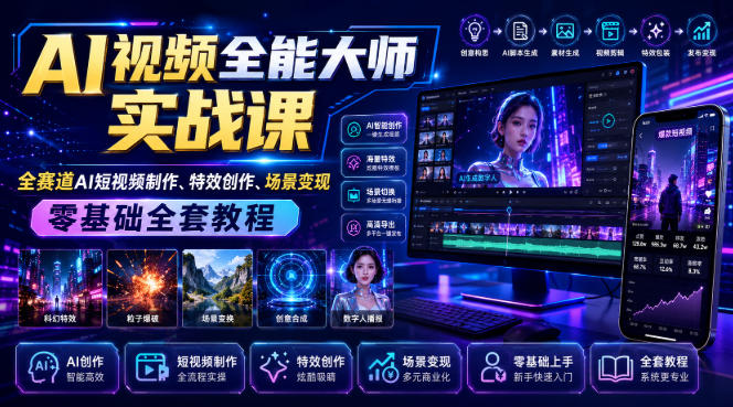 AI视频全能大师实战课｜全赛道AI短视频制作、特效创作、场景变现零基础全套教程-卿云社