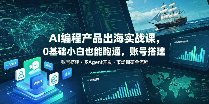 AI编程产品出海实战课，0基础小白也能跑通，账号搭建・多Agent开发・市场调研全流程，月入千刀跨境变现教程(更新)-卿云社