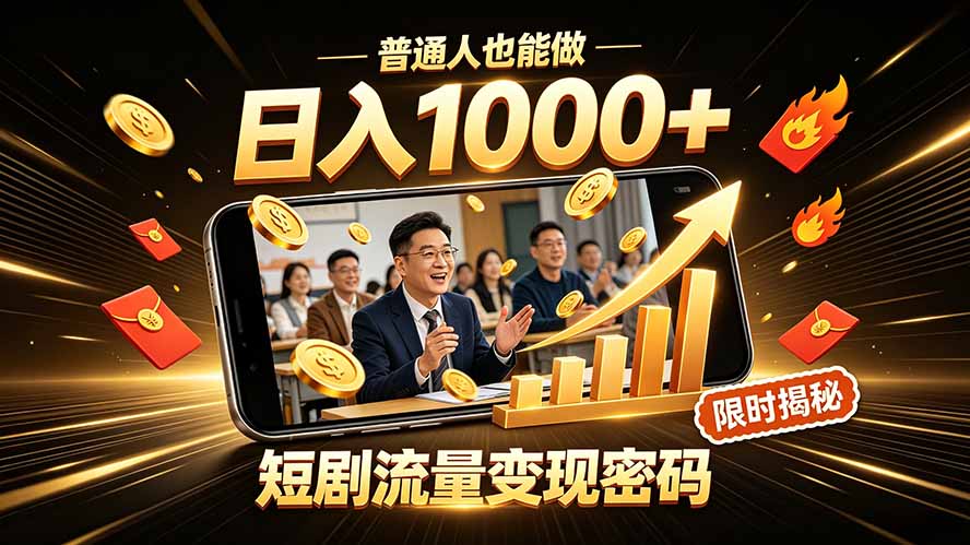 一部手机做短剧分发，不用真人出镜、不用拍摄剧本，快手流量变现日赚千元-卿云社