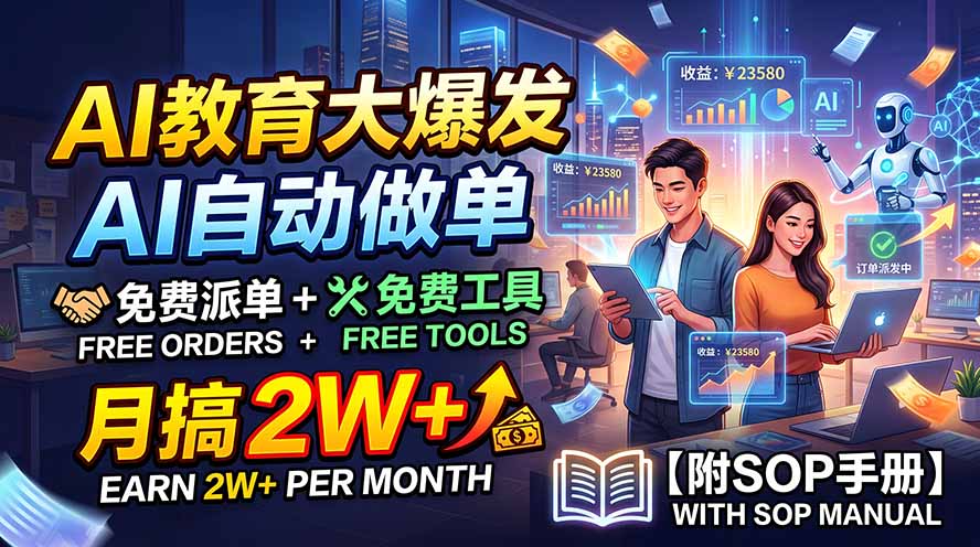 AI教育大爆发,AI自动做单,免费派单+免费工具,月搞2W+【附SOP手册】-卿云社