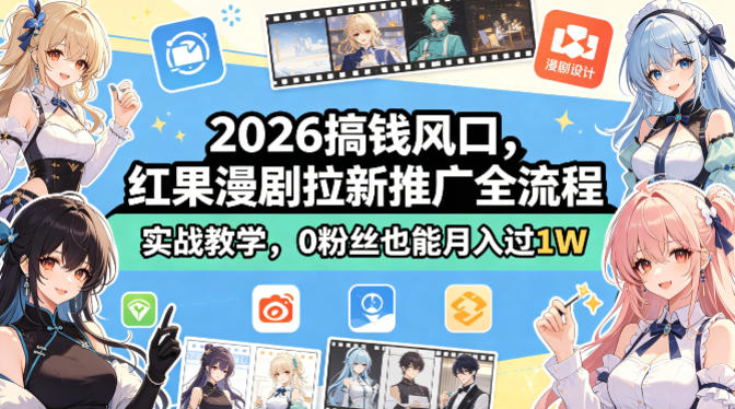 2026搞钱风口，红果漫剧拉新推广全流程实战教学，0粉丝也能月入过1W(更新0819)-卿云社