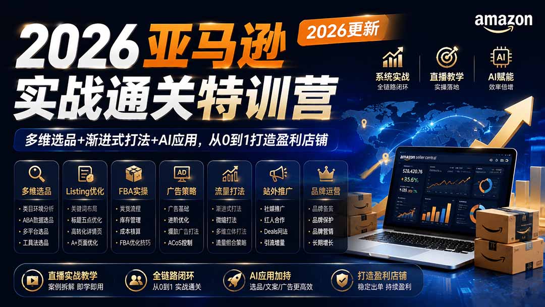 2026亚马逊实战通关特训营-2026更新，多维选品+渐进式打法+AI应用，从0到1打造盈利店铺-卿云社