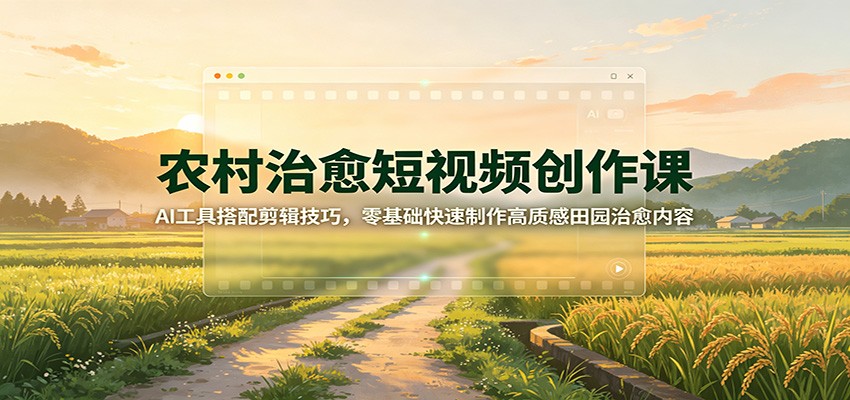 农村治愈短视频创作课:AI工具搭配剪辑技巧,零基础快速制作高质感田园治愈内容-卿云社