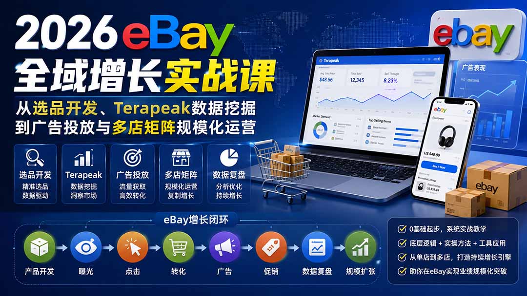 2026-Vincent eBay全域增长实战课-无水印:从选品开发、Terapeak数据挖掘到广告投放与多店矩阵规模化运营-卿云社