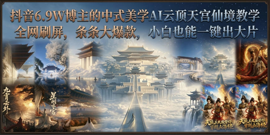 抖音6.9W博主的中式美学AI云顶天宫仙境教学，全网刷屏，条条大爆款，小白也能一键出大片-卿云社