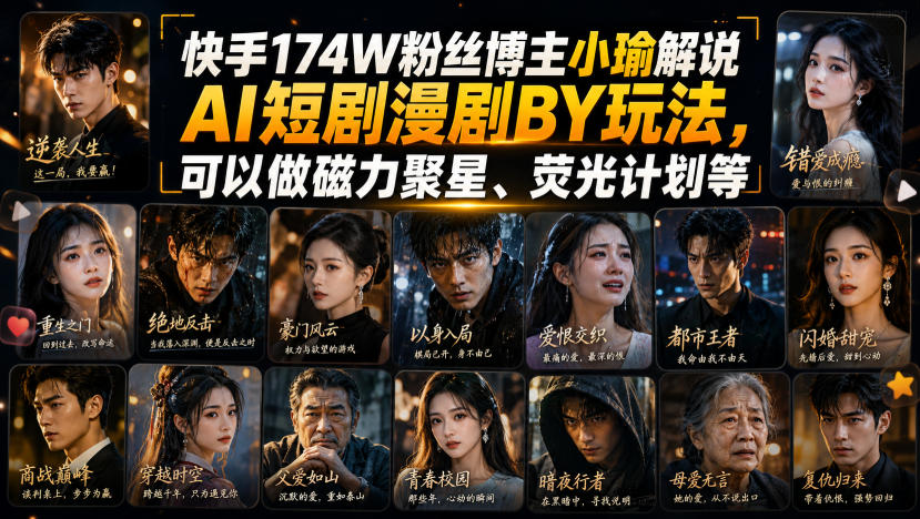 快手174W粉丝博主小瑜解说AI短剧漫剧搬运玩法，可以做磁力聚星、荧光计划等-卿云社