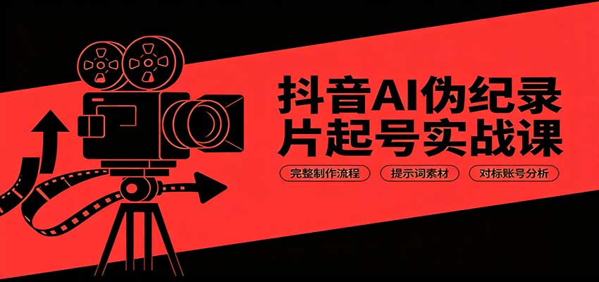 抖音AI伪纪录片起号实战课：完整制作流程，提示词素材，对标账号分析-卿云社