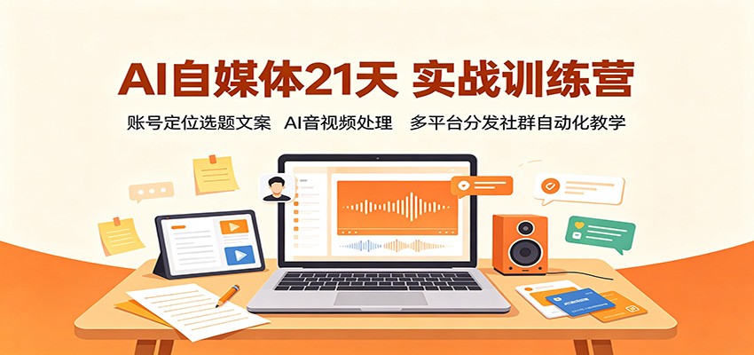 AI自媒体21天实战训练营:账号定位选题文案,AI音视频处理,多平台分发社群自动化教学-卿云社