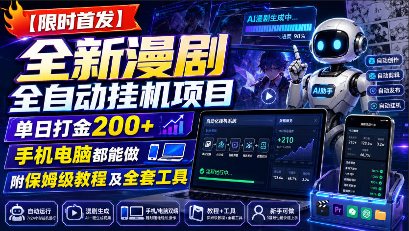 【限时首发】全新漫剧全自动挂G项目，单日打金200+，手机电脑都能做，附保姆级教程及全套工具【揭秘】-卿云社