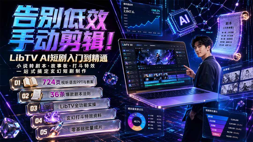 告别低效手动剪辑！LibTV AI短剧入门到精通，小说转剧本方法，故事板打斗特效一站式搞定玄幻短剧制作-卿云社