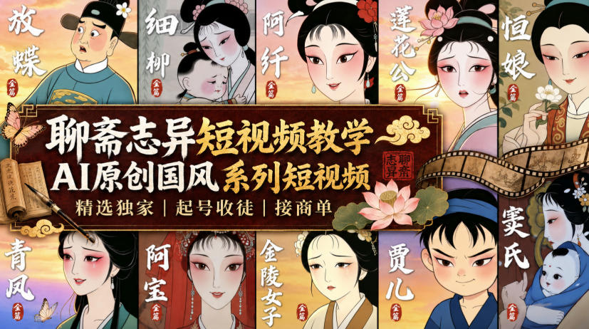 聊斋志异短视频教学，AI原创国风系列短视频，精选独家丨起号收徒丨接商单-卿云社