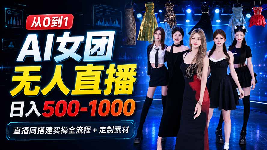 AI 女团无人直播，躺入500-1000每天，直播间搭建实操全流程+定制素材-卿云社