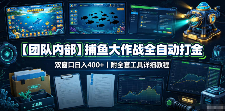 【团队内部】捕鱼大作战全自动打金，双窗口日入400+，附全套工具详细教程【揭秘】-卿云社