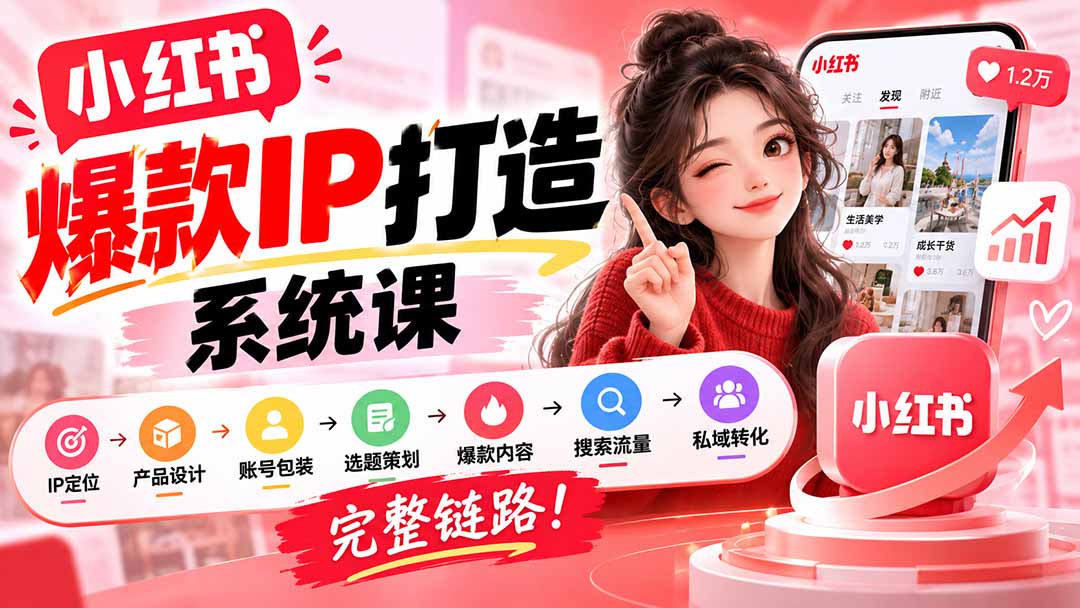 【无水印】小红书爆款IP打造课：IP定位→产品设计→账号包装→选题策划→爆款内容→搜索流量→私域转化，完整链路-卿云社