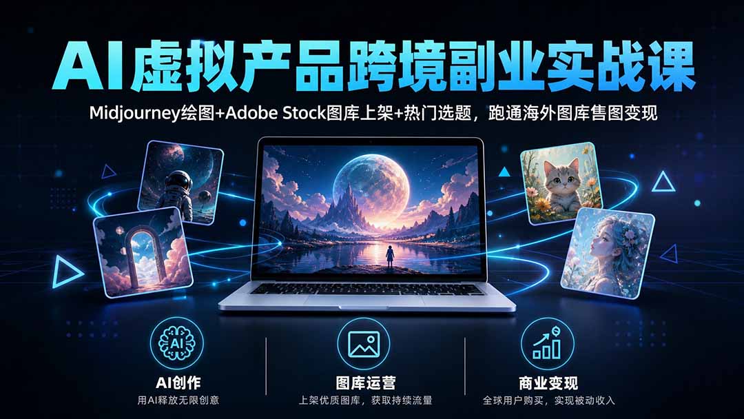 AI虚拟产品跨境副业实战课｜Midjourney绘图+Adobe Stock图库上架+热门选题，跑通海外图库售图变现-卿云社