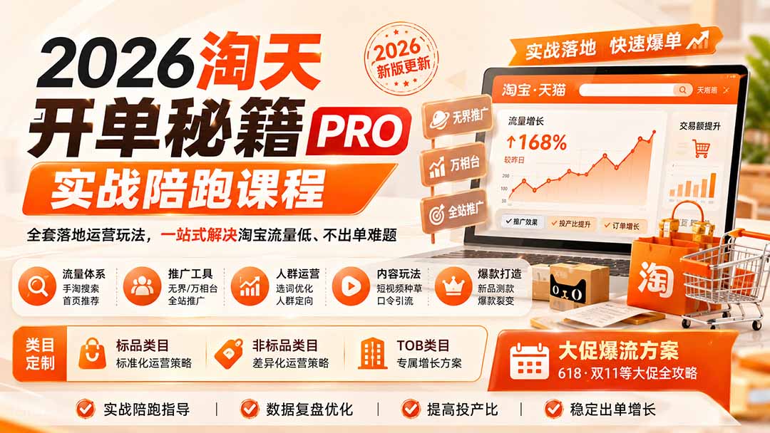 2026淘天开单秘籍PRO实战陪跑课程-更新1023：全套落地运营玩法，一站式解决淘宝流量低、不出单难题-卿云社