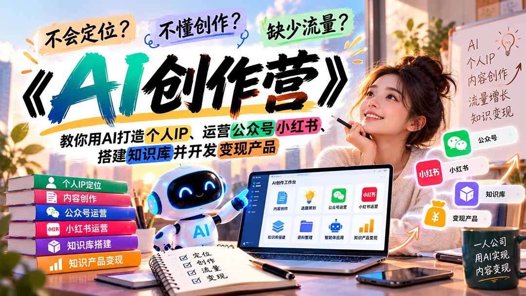 不会定位、不懂创作、缺少流量?《AI创作营》教你用AI打造个人IP、运营公众号小红书、搭建知识库并开发变现产品-卿云社