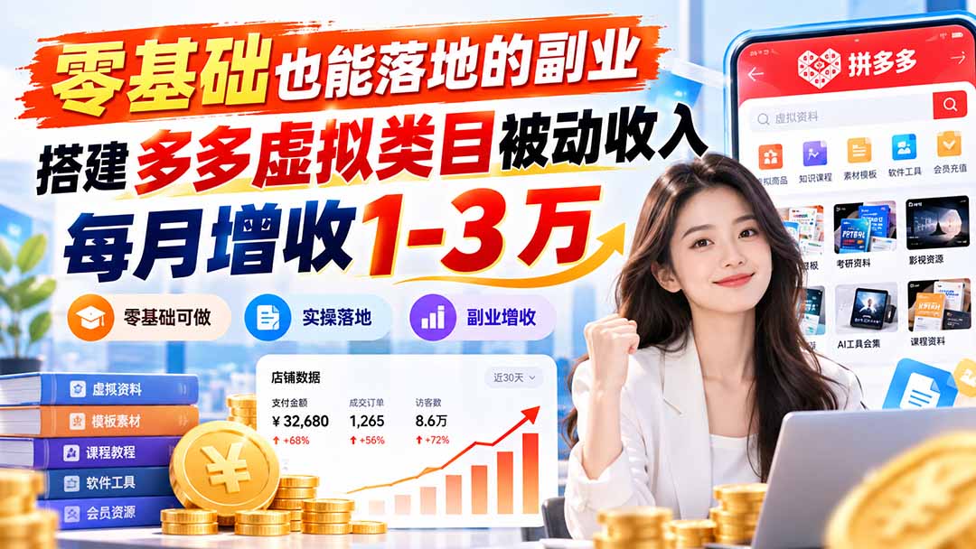 零基础也能落地的副业，搭建多多虚拟类目被动收入，每月增收 1-3 万-卿云社
