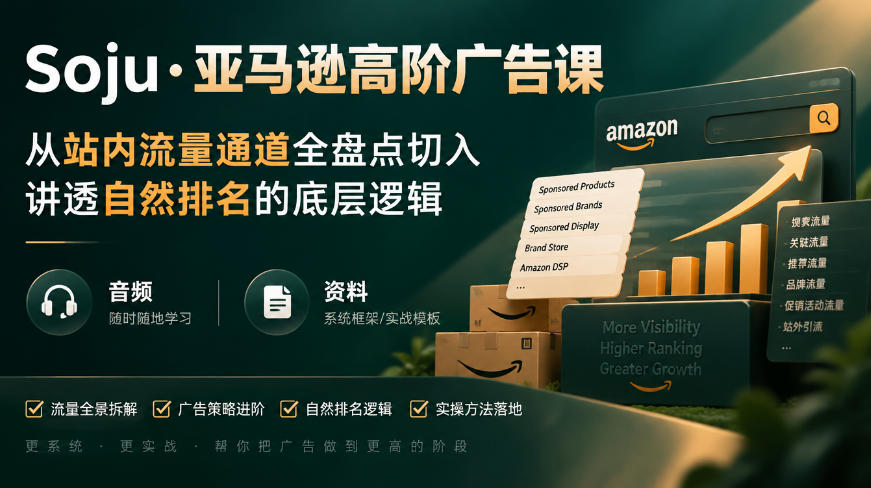 亚马逊高阶广告课，从站内流量通道全盘点切入，讲透自然排名的底层逻辑(直播+音频+资料)-卿云社