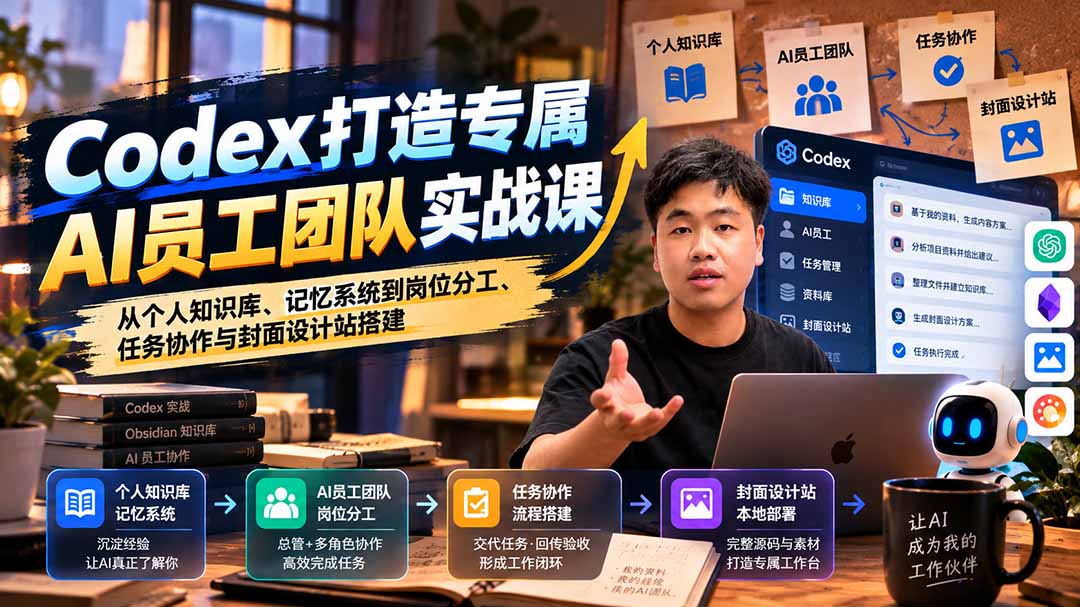 【无水印】Codex打造专属AI员工团队实战课：从个人知识库、记忆系统到岗位分工、任务协作与封面设计站搭建-卿云社