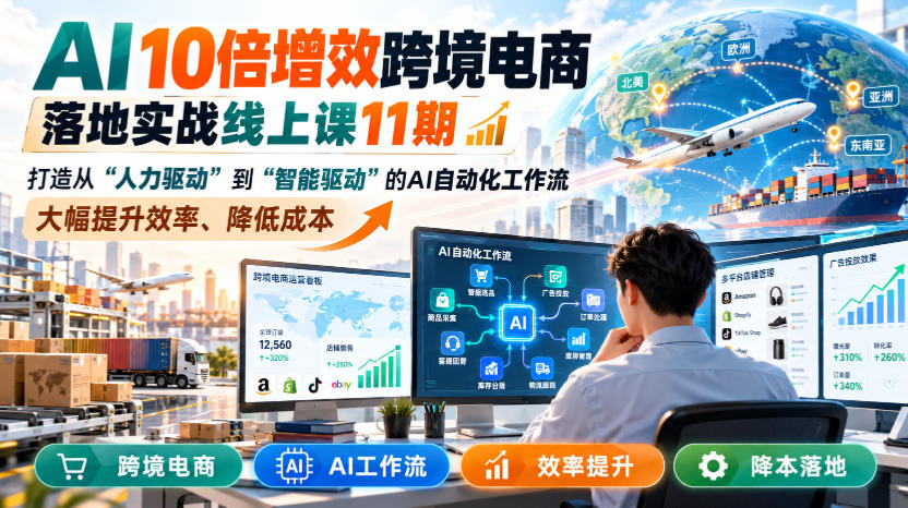 AI 10倍增效跨境电商落地实战线上课11期,打造从人力驱动到智能驱动的AI自动化工作流,大幅提升效率、降低成本-卿云社